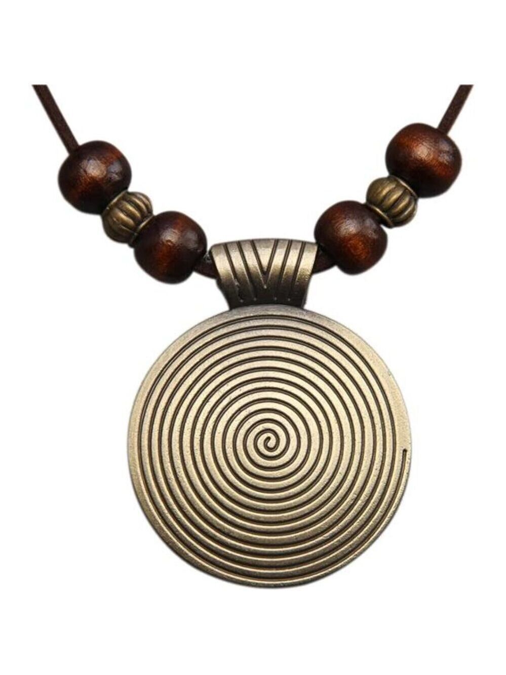 Boho Necklace Women Long Wooden Pendant Sweater Chain Handmade Vintage Jewelry